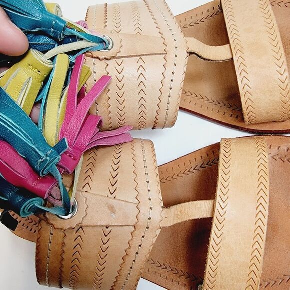 Antik Batik Youri Green Pink Yellow Tassled Sandals Size 39 Size 8.5 Bin2 - Picture 10 of 10